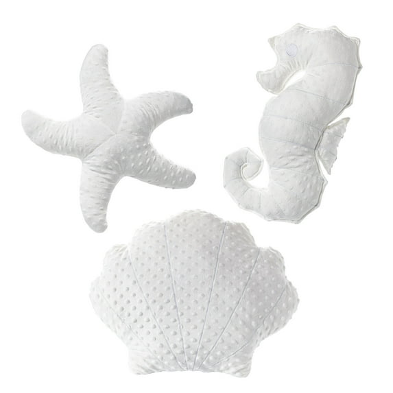 Sunlit Coastal Throw Pillows Set of 3, Starfish Shell Seahorse Pillows, Beach Ocean Nautical Themed Decorative Throw Pillows, Cute Pillow for Couch Sofa Bed Living Room Bedroom, White