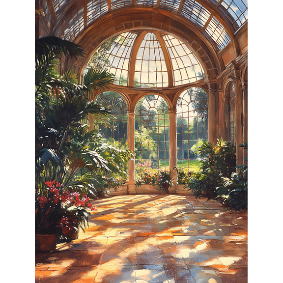 Sunlit Conservatory Botanical Garden Canvas Wall Art Perfect for Living Room Dining Room and Hallway Decoration.