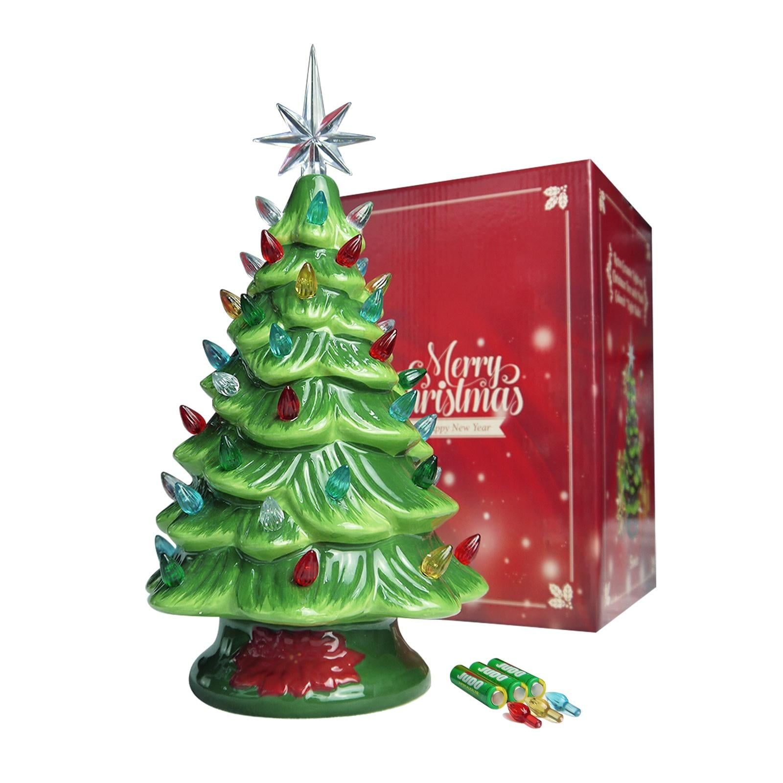 Sunlit Cordless Lighted Ceramic Christmas Tree Vintage Tabletop