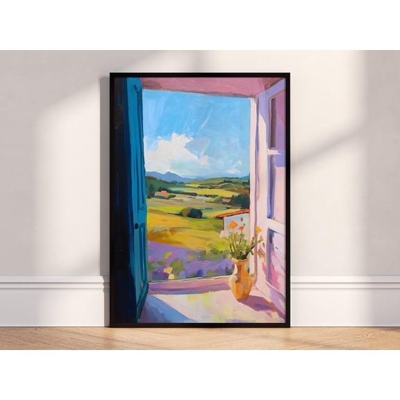 Sunlit Countryside View Open Window Art Poster Unframed Paper Print