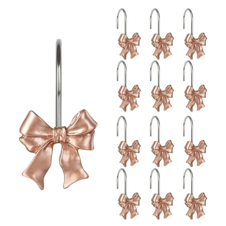 Sunlit Cute Bow Knot Shower Curtain Hooks, Home Decorative Shower Curtain Rings for Bathroom, Resin Shower Curtain Hangers Bathroom Accessories, Set of 12, Rose Gold