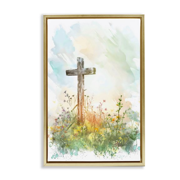 Stupell Industries Sunlit Faith And Flowers Gold Framed Floater Canvas Wall Art, design by Creative Studio, 25 x 17