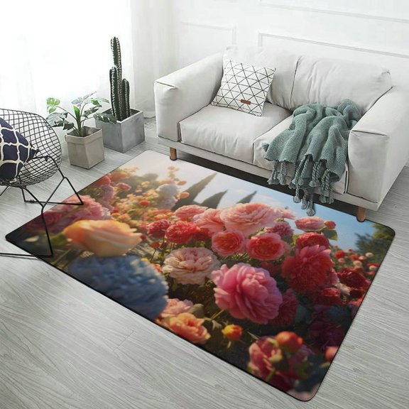 Sunlit Flower Garden Soft Comfy Rug for Home Decor Living Room Bedroom Area Rug Non-slip Doormat