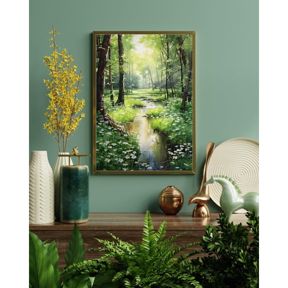 Sunlit Forest Glade Peaceful Nature Wall Decor Unframed Paper Print