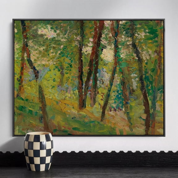 Sunlit Forest Landscape, Impressionist Woodland Green Nature Wall Art Print