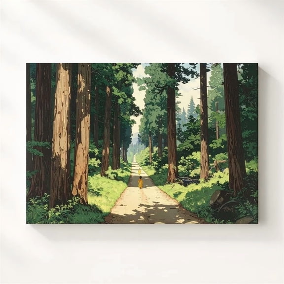 Sunlit Forest Path Wall Art Japanese Inspired Nature Walk Art Modern Art