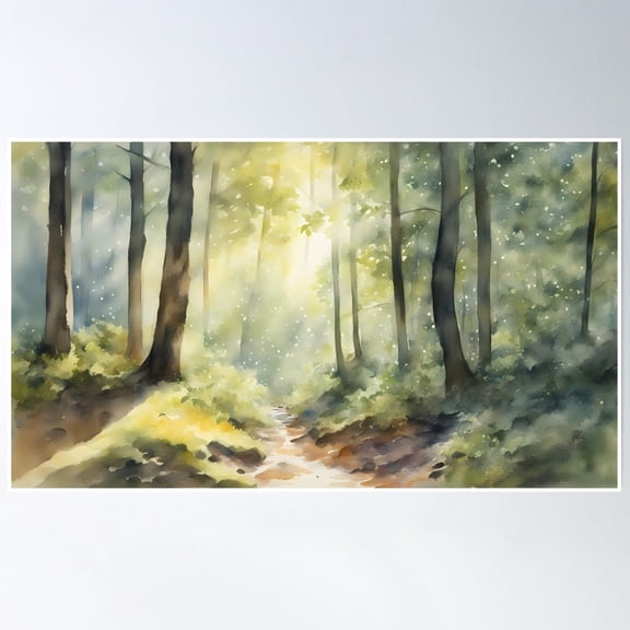 Sunlit Forest Pathway Poster Wall Art, Modern Wall Decor, 8x12 UNFRAMED
