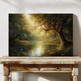 thumbnail image 1 of Sunlit Forest River Landscape Print – Peaceful Nature Scene With Golden Trees And Reflective Water Wall Art Wall Art, Modern Wall Decor, 12x18 UNFRAMED, 1 of 2