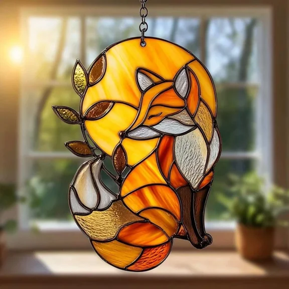 Sunlit Fox Faux Acrylic Suncatcher Forest Window Hanging Radiant