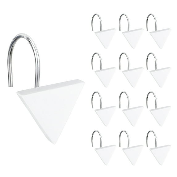 Sunlit Geometric Decorative Shower Curtain Hooks, Matt Triangle Geometric Black Shower Curtain Rings, Resin, Bathroom Decoration Boho Shower Curtain Hooks-12 Pack
