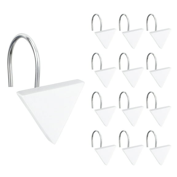 Sunlit Geometric Decorative Shower Curtain Hooks, Matt Triangle Geometric Black Shower Curtain Rings, Resin, Bathroom Decoration Boho Shower Curtain Hooks-12 Pack