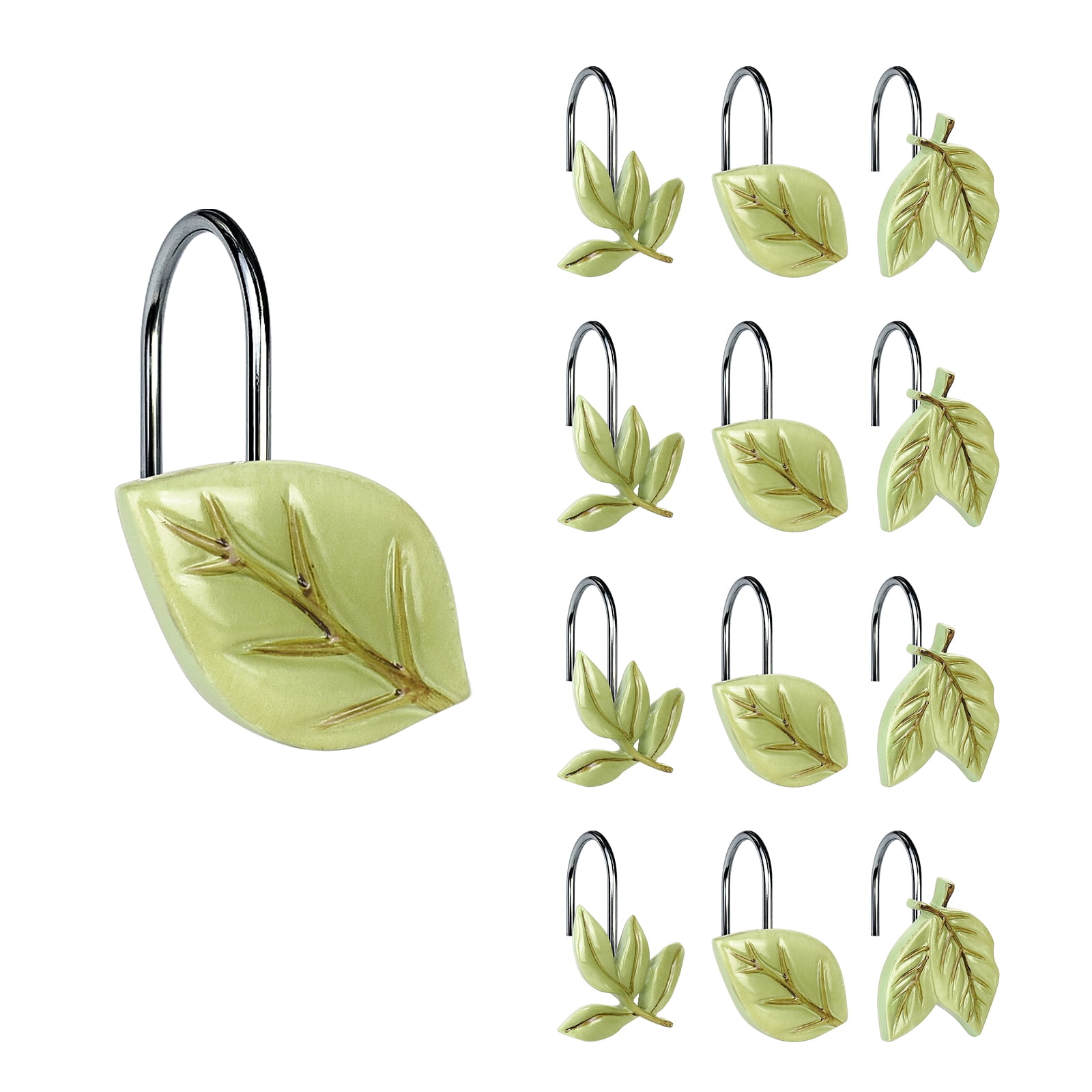 Sunlit Decorative Green Plant Leaves Shower Curtain Hooks, Tropical ...