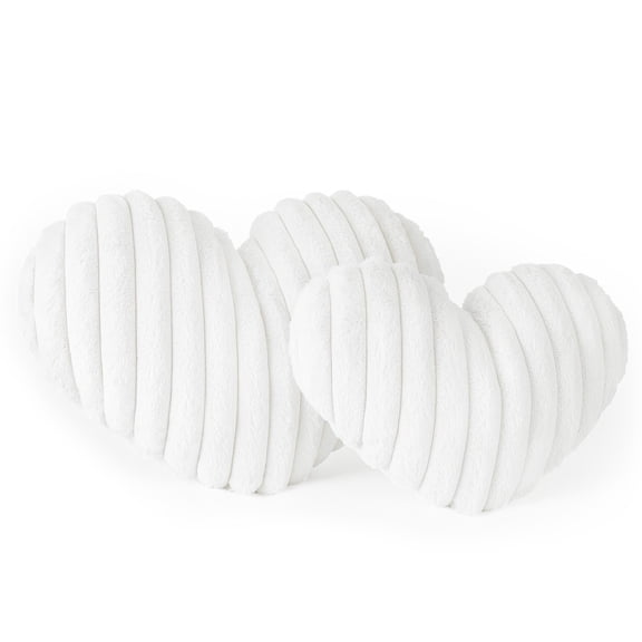 Sunlit Heart Shaped Pillow, Set of 2, Heart Decorative Throw Pillows, Faux Fur Love Pillows Cute Pillow 20 & 16 Inches, Valentines Day Decorations, Wedding Decor, White