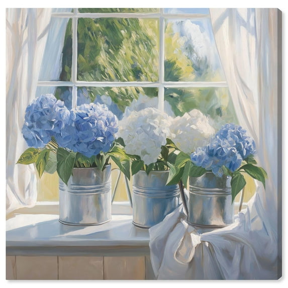 Sunlit Hydrangeas Canvas Bedroom Paintings by Art Remedy, Gallery Wrapped, 12 x 12