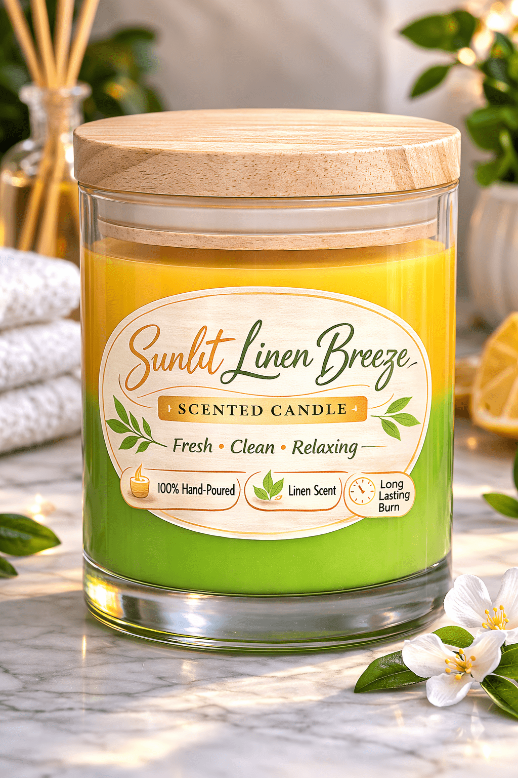 Sunlit Linen Breeze Scented Candle – 6.5 oz Hand-Poured Linen Fragrance ...