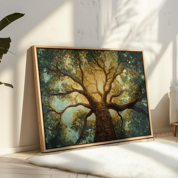 Sunlit Majestic Tree Wall Art – Nature Inspired Forest Canopy, Tree Of Life Print, Serene Woodland Scene, Tranquil Home Decor Wall Art, Modern Wall Decor, 24x36 UNFRAMED