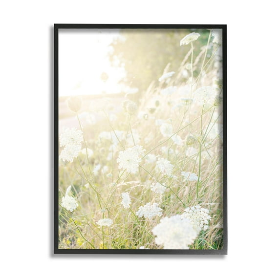 Sunlit Meadow Blooming Wildflowers Landscape Photograph Black Framed Art Print Wall Art