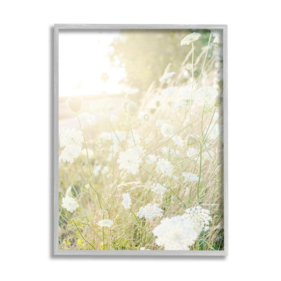 Sunlit Meadow Blooming Wildflowers Landscape Photograph Gray Framed Art Print Wall Art