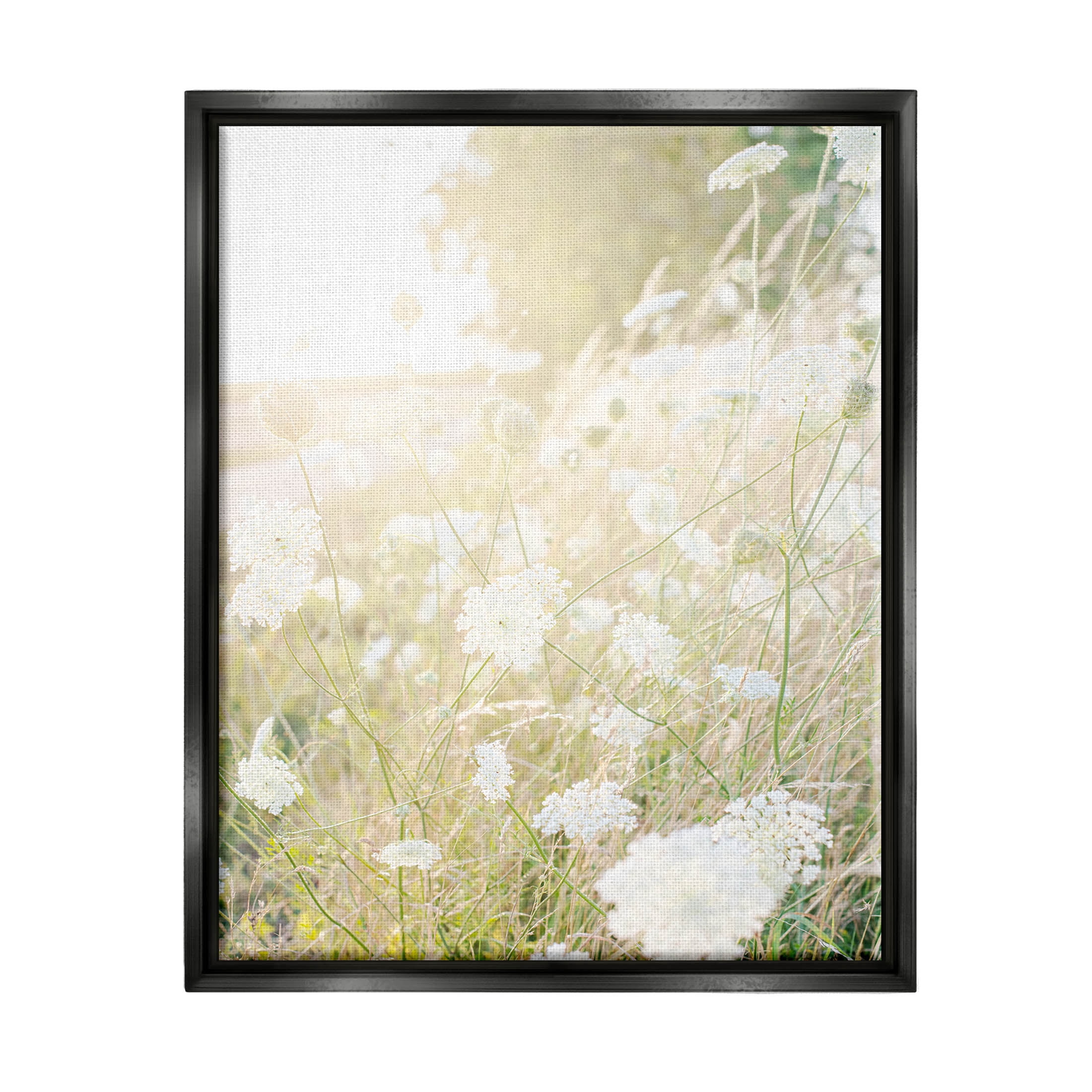 Sunlit Meadow Blooming Wildflowers Landscape Photograph Jet Black Framed Art Print Wall Art