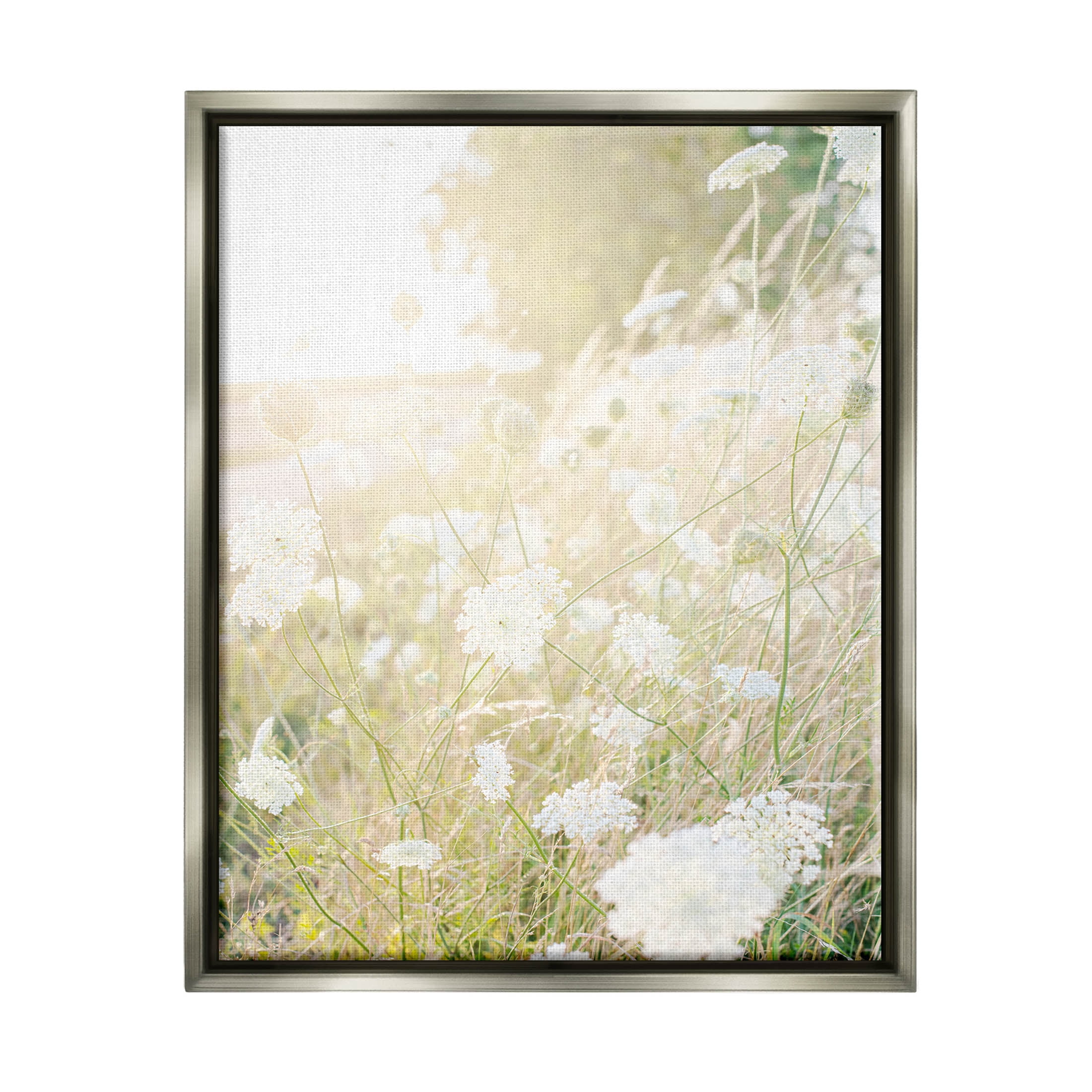 Sunlit Meadow Blooming Wildflowers Landscape Photograph Luster Gray Framed Art Print Wall Art