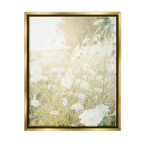 Sunlit Meadow Blooming Wildflowers Landscape Photograph Metallic Gold Framed Art Print Wall Art