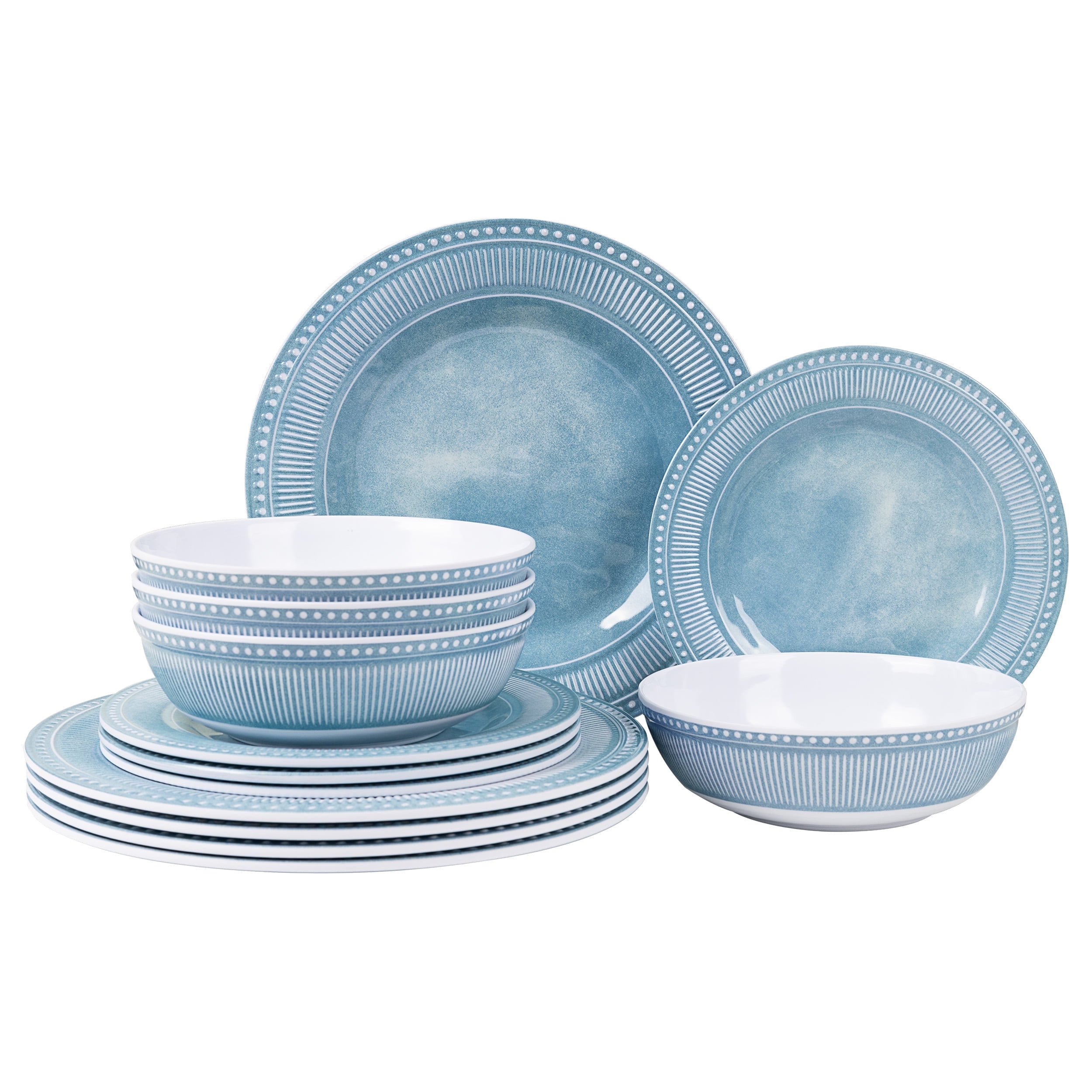 Sunlit Melamine Dinnerware Set of 12 Pcs, Dinner Dishes Set for Indoor and Outdoor Use, Melamine Plates and Bowls Set for 4, Dishwasher Safe, Lightweight Unbreakable, BPA Free, Blue - Walmart.com