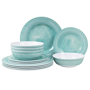 Sunlit Melamine Dinnerware Set of 12 Pcs, Dinner Dishes Set for Indoor and Outdoor Use, Melamine Plates and Bowls Set for 4, Dishwasher Safe, Lightweight Unbreakable, BPA Free, Green