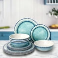 thumbnail image 1 of Sunlit Melamine Dinnerware Set of 12 Pcs Dinner Dishes Set for Indoor and Outdoor Use, Dishwasher Safe, Lightweight Unbreakable, BPA Free, Light Blue, 1 of 4
