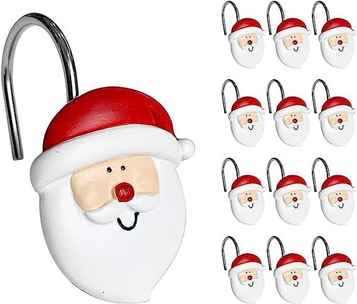 Sunlit Merry Christmas Shower Curtain Hooks Smiling Santa Claus Shower