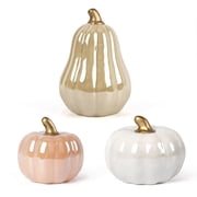 Sunlit Modern Ceramic Pumpkin Fall D cor Set of 3, Farmhouse Tabletop Decorations for Home Office Holiday Party, Neutral Tone Artificial Pumpkins