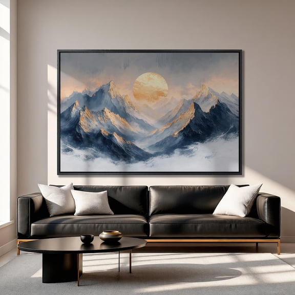 Sunlit Mountain Peaks Art: Abstract Landscape Poster, Unframed Poster Size 12x18