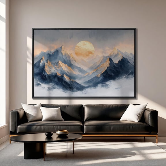 Sunlit Mountain Peaks Art: Abstract Landscape Poster, Unframed Poster Size 8x12