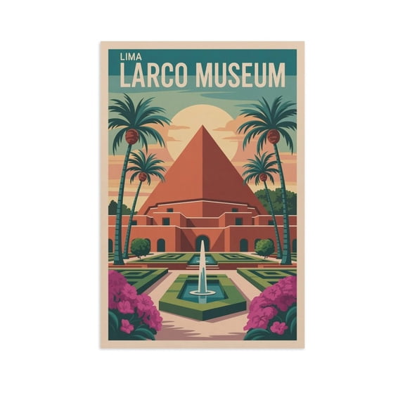 Sunlit Museum Wall Art Larco Museum Peru Retro Travel Poster Lima Adobe Pyramid Heritage Print Poster