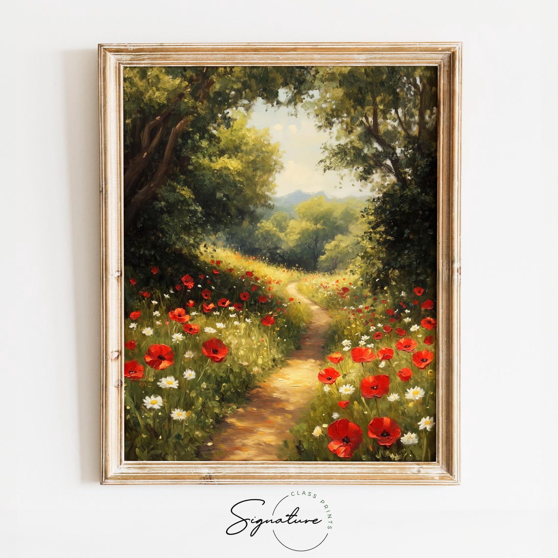 Sunlit Path Wall Art Print, Impressionist Spring Wildflower Landscape ...