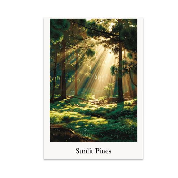 Sunlit Pines Forest Scene - Nature Lover - 13x19 Poster Print