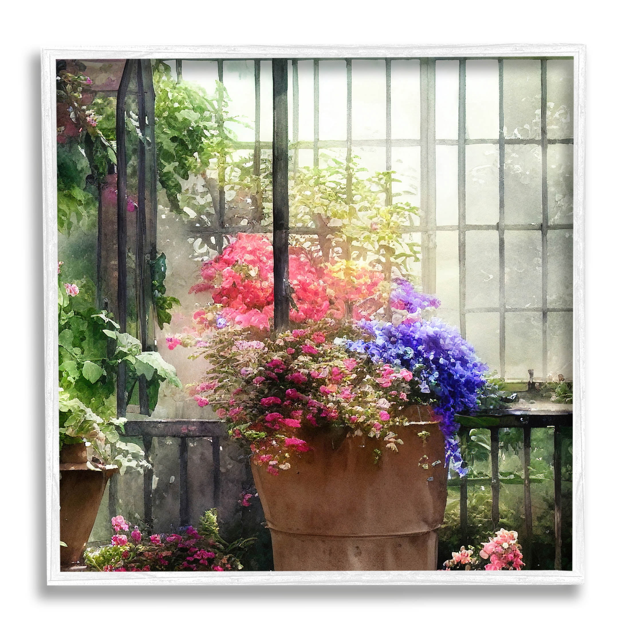 Sunlit Potted Plants Greenhouse Botanical & Floral Painting White Framed Art Print Wall Art