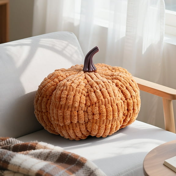 Sunlit Pumpkin Pillows Halloween Pumpkin Pillow, Fall Thanksgiving Decorative Throw Pillow, 14 Inch 3D Pumpkin Throw Pillows for Home, Party, Gift, Pumpkin Orange