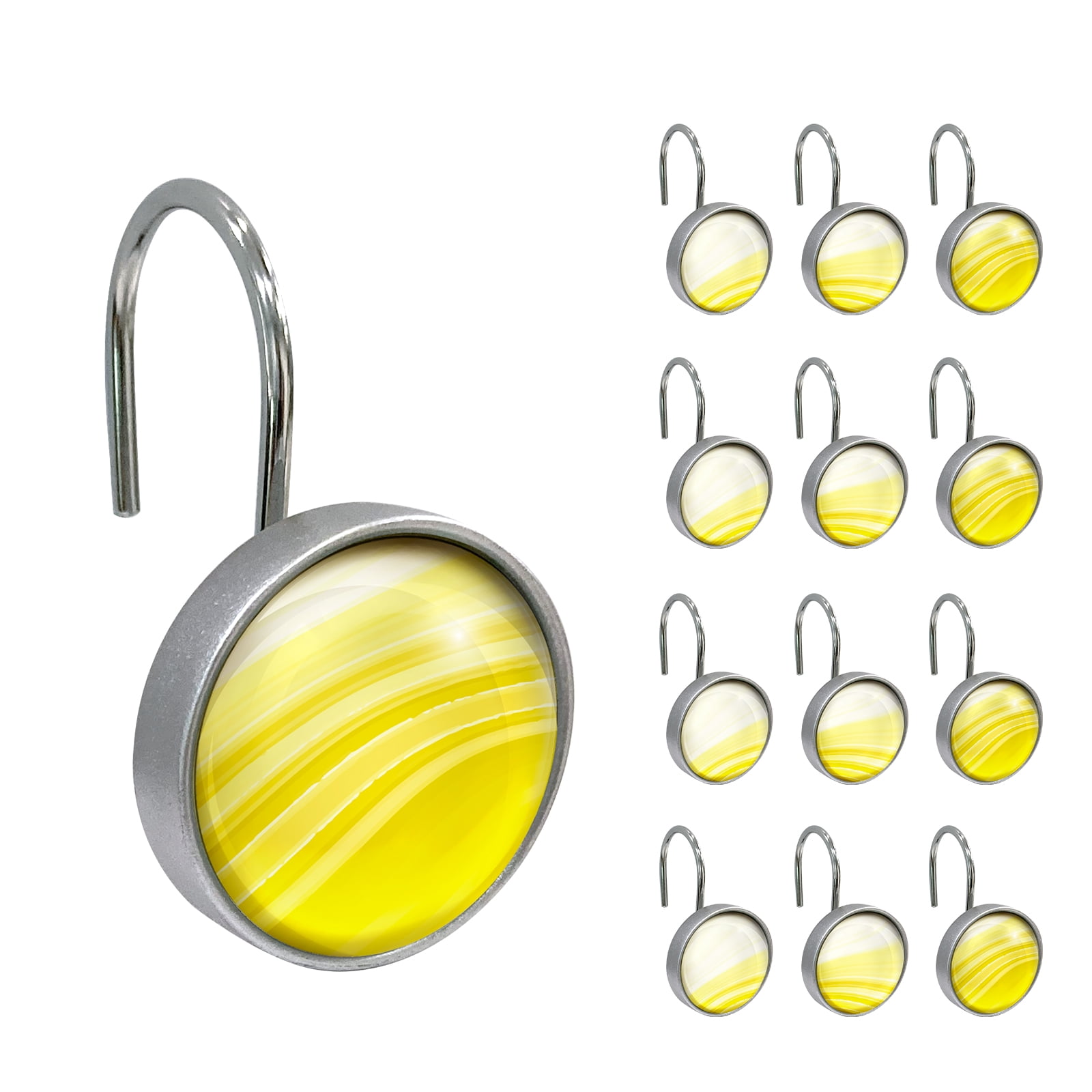 Sunlit Round Crystal Glass Decorative Shower Curtain Hooks, Rust Proof