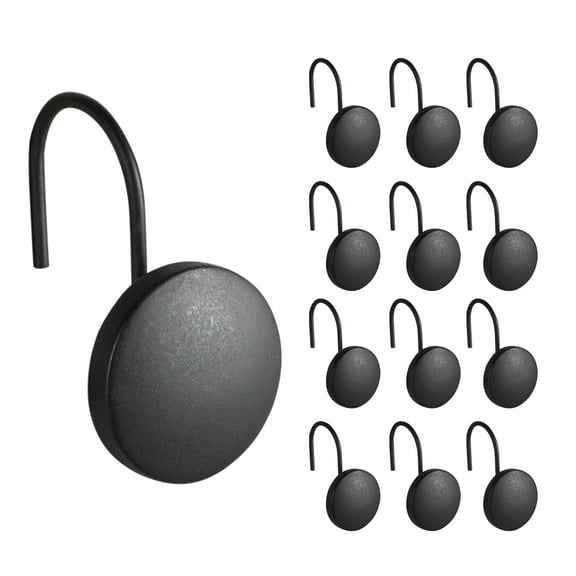 Sunlit Round Shape Matte Black Shower Curtain Hooks for Bathroom Decoration, Rust Proof Oil Rubbed Metal Shower Curtain Rings for Shower Curtain-12 Pack