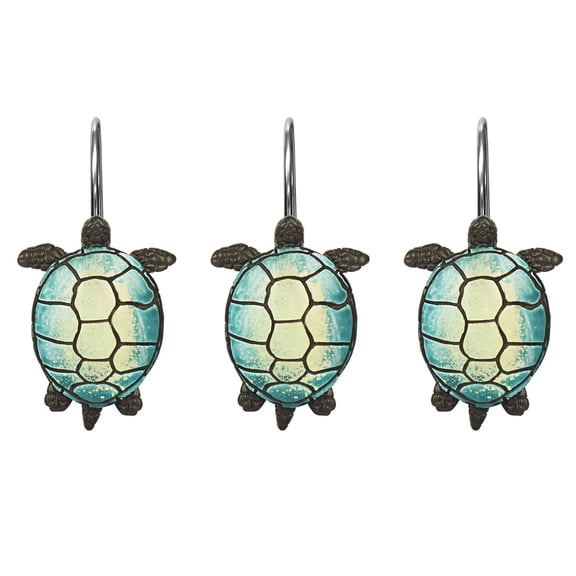 Sea Turtle Shower Curtain Hooks, Resin Ocean Animal Decorative Rings, Bathroom & Living Room Curtain Hooks, Set of 12