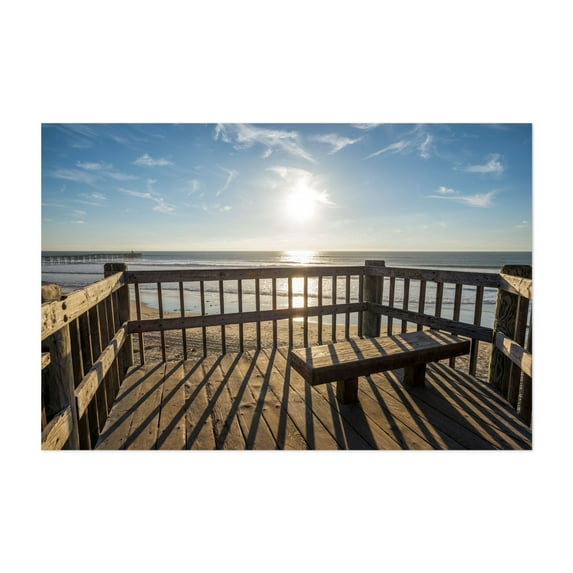 Sunlit Serenity From Pacific Beach - Photography Beach Seaside Sunset Ocean Boardwalk Coastal Scenic Unframed Wall Art Print 20 x 28 inches