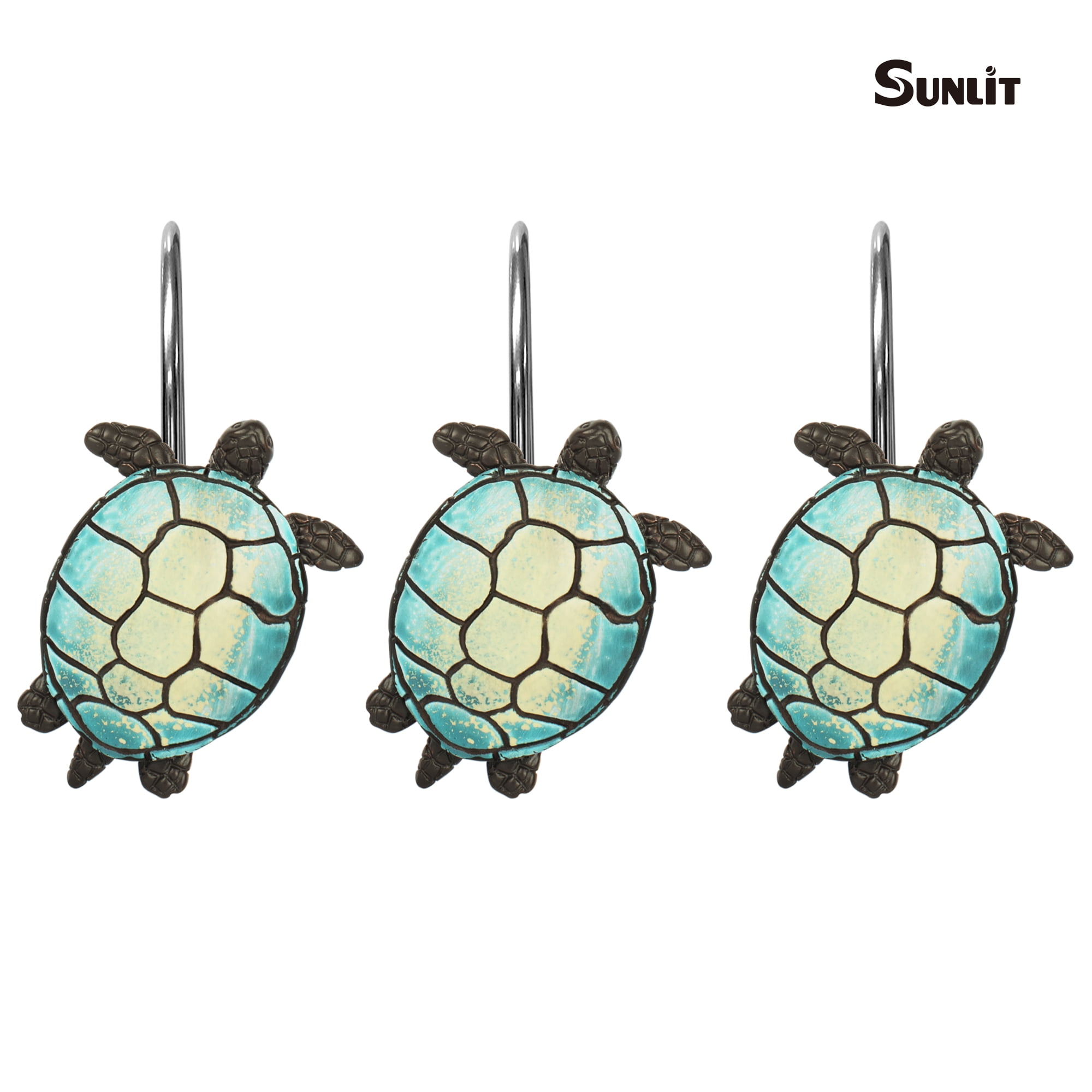 Sunlit Tilt Sea Turtle Shower Curtain Hooks, Home Decorative Shower Curtain Rings for Bathroom