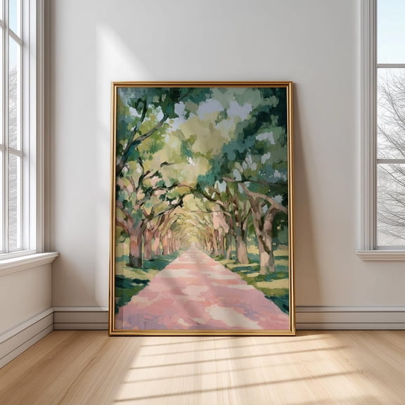 Sunlit Tree Avenue Giclée Poster: Romantic Pastel Landscape Wall Art, Unframed Poster Size 24x36