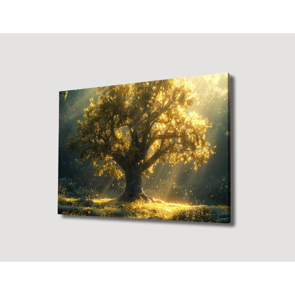 Sunlit Tree Wall Art, Glowing Nature Scene Print, Magical Forest Landscape, Golden Light Tree Poster, Peaceful Natural Wall Decor, Size 8x12 UNFFRAMED F03.1.8l1671