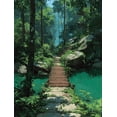 thumbnail image 1 of Sunlit Tropical Jungle Bridge Canvas Wall Art, Nature Scenery Print, Modern Home Wall Decor, 1 of 8