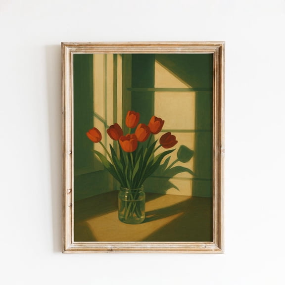 Sunlit Tulips Still Life Warm Botanical Wall Art