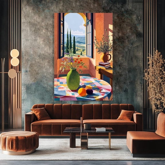Sunlit Tuscan Window Interior Print, Unframed Paper Poster 8x10in