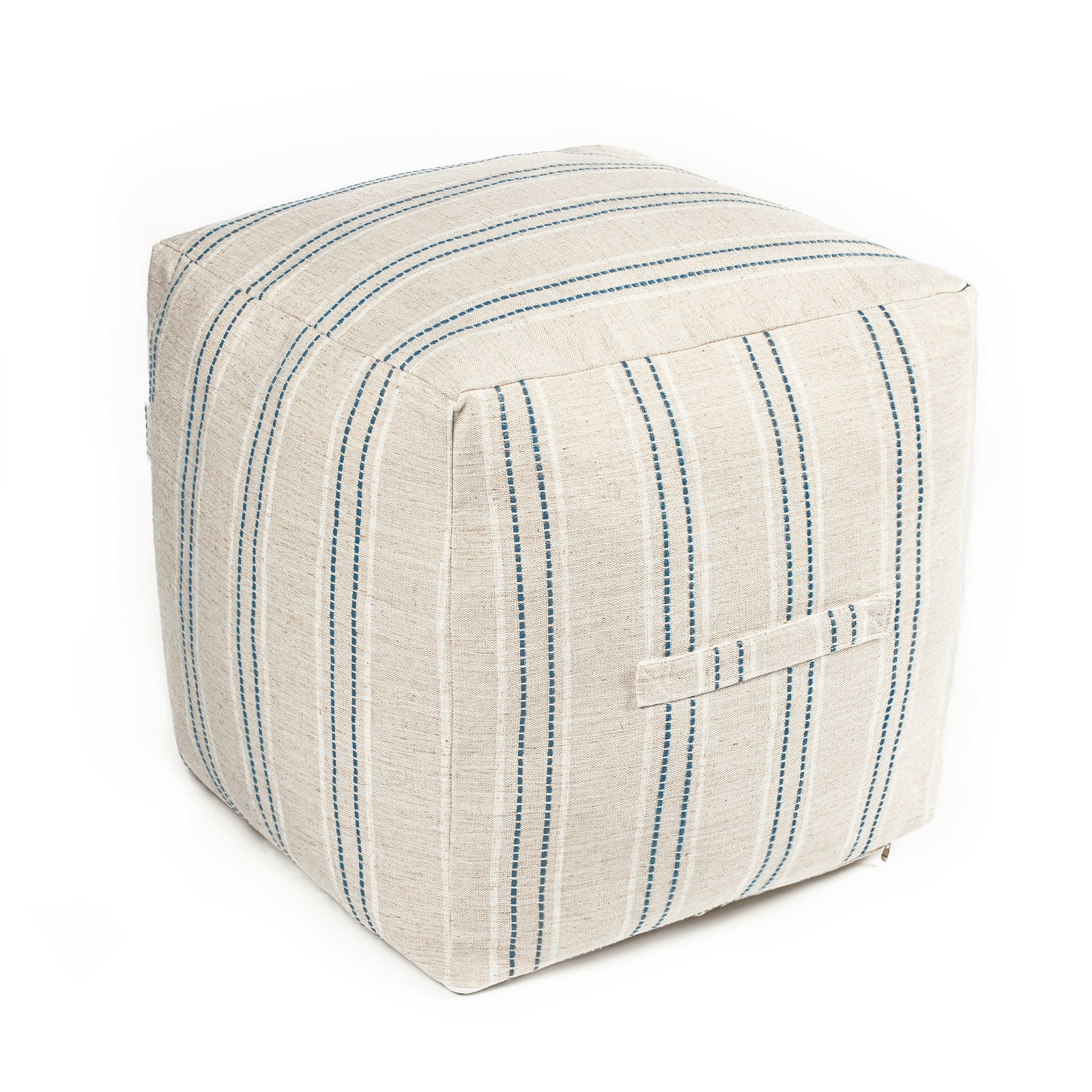 Unstuffed Farmhouse Pouf Cover For Living Room, Boho Storage Bean Bag Cubes, Bei