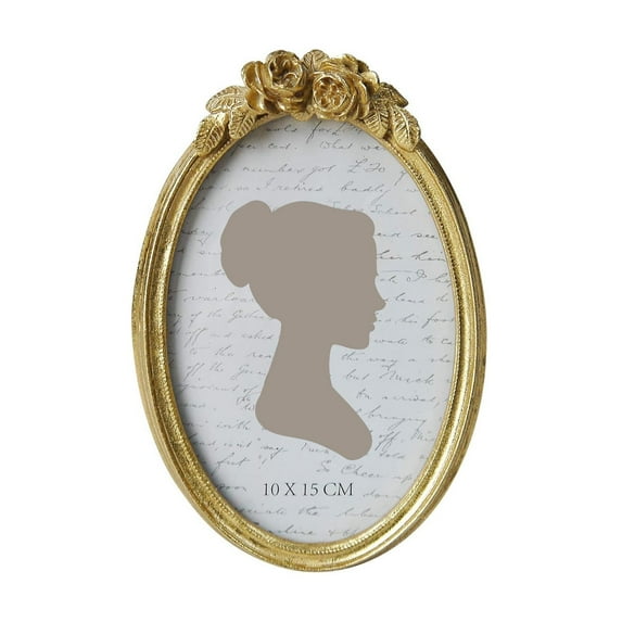 Sunlit Vintage Picture Frame 4x6 Inch, Oval Antique Photo Frames with Glass Front, Luxury Photo Display, Tabletop Wall Hanging, Gift Ideas, Golden Rose