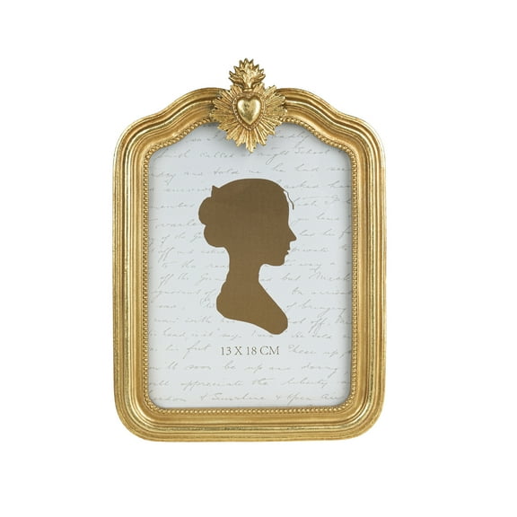 Sunlit Vintage Picture Frame 5x7 Inch, Antique Photo Frames with Glass Front, Small Heart Luxury Photo Display, Tabletop Wall Hanging, Gift Ideas, Gold